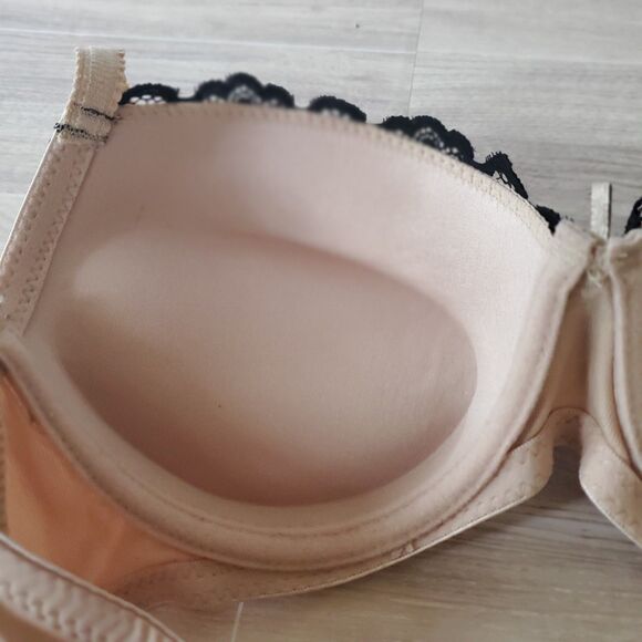 Jezebel Padded Push Up Bra 34B Nude Black Lace Corset Stitch - Picture 8 of 11